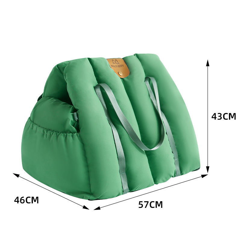 Green 2-in-1 Fluffy Travel Cat Bed & Car Safety Seat - Enclosed Windproof Pet