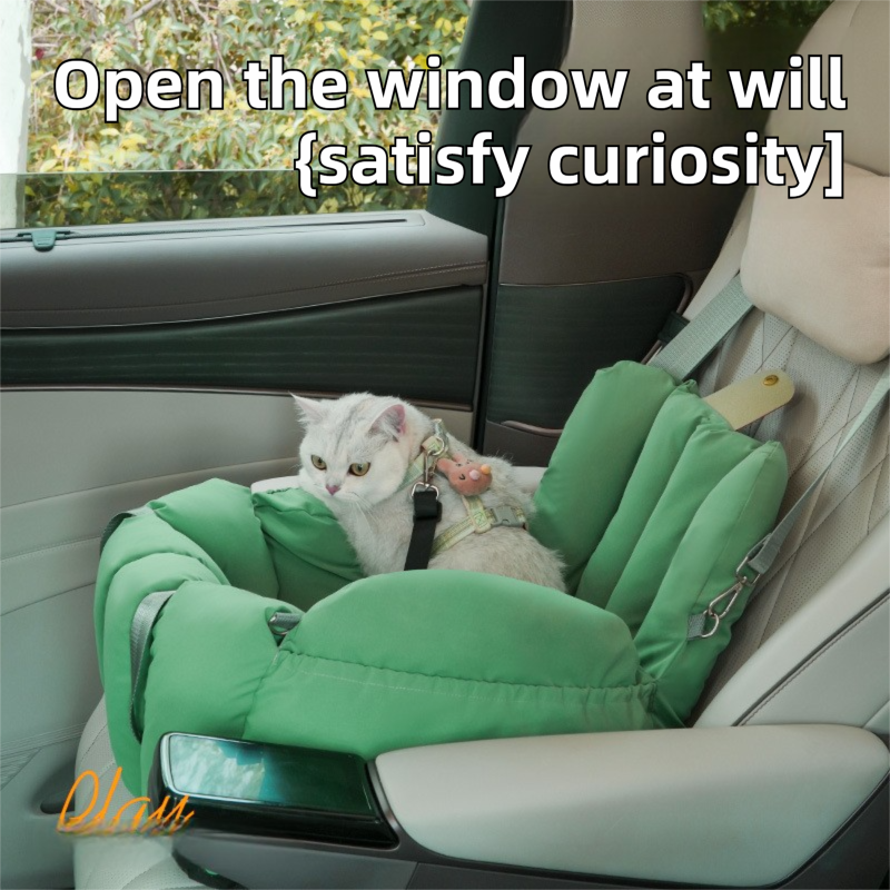 Green 2-in-1 Fluffy Travel Cat Bed & Car Safety Seat - Enclosed Windproof Pet view 5