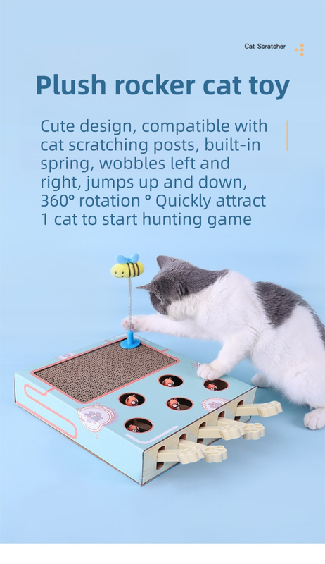 Whack-A-Mole Cat Toy (Plush Mole & 5 Hole) - Interactive Puzzle Box view 4