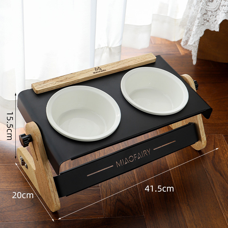 White Elevated Adjustable (9-14CM) Double Ceramic Bowls Pet Diner - Ergonomic