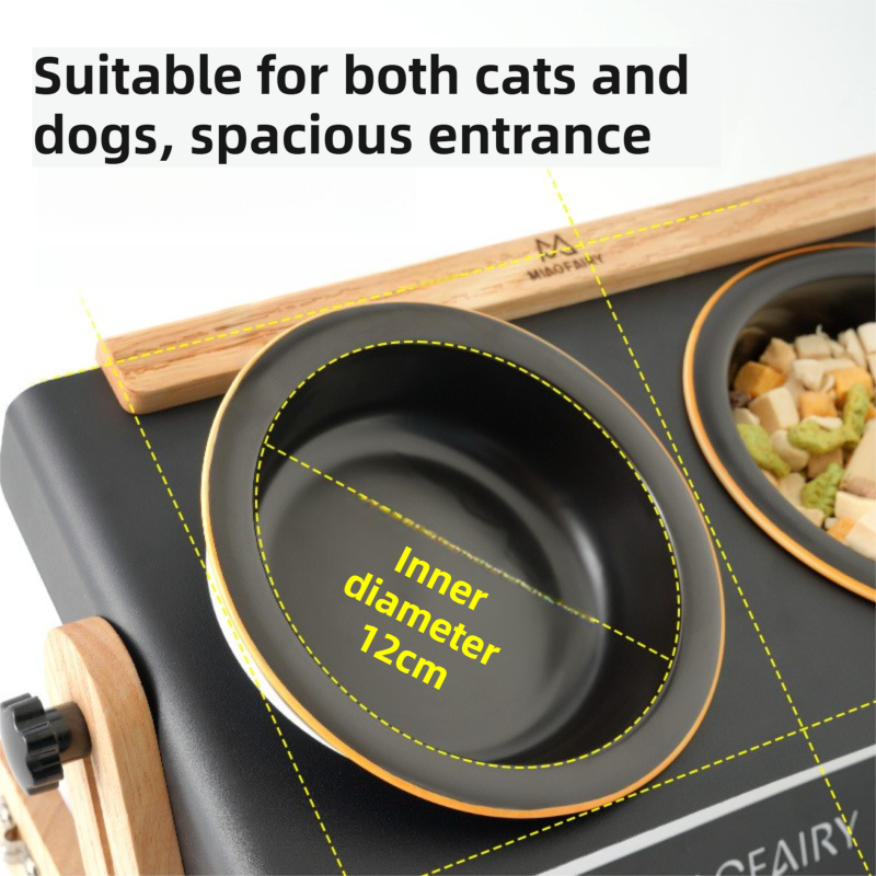 White Elevated Adjustable (9-14CM) Double Ceramic Bowls Pet Diner - Ergonomic view 2