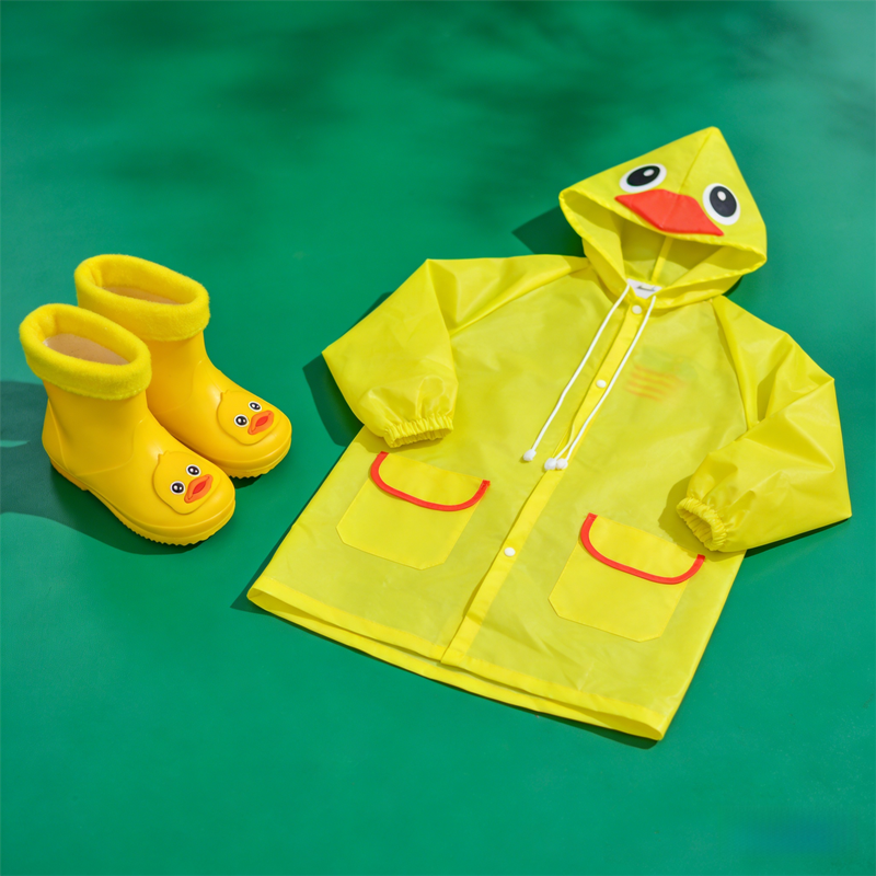 Kids Cartoon Rain Gear Set - Eco-Friendly Odorless Yellow Duck Raincoat &