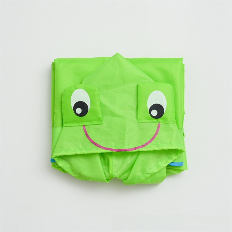 Green Frog Kids Cartoon Animal Raincoat - Waterproof Hooded Rain Poncho for