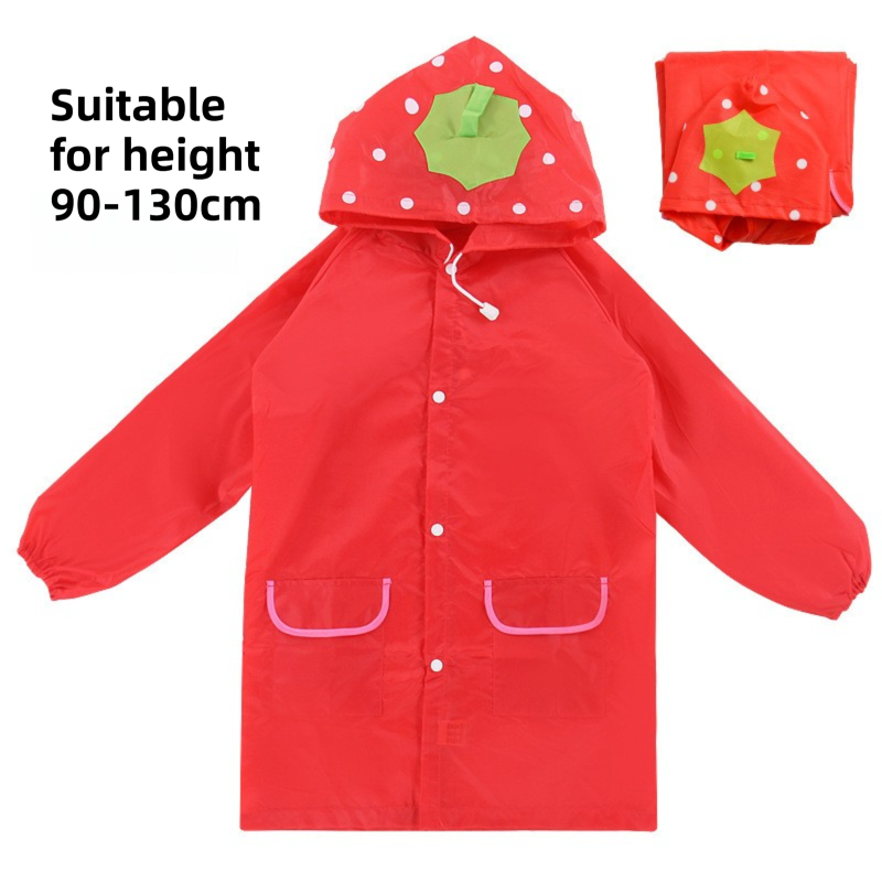 Red Strawberry Kids Cartoon Animal Raincoat - Waterproof Hooded Rain Poncho