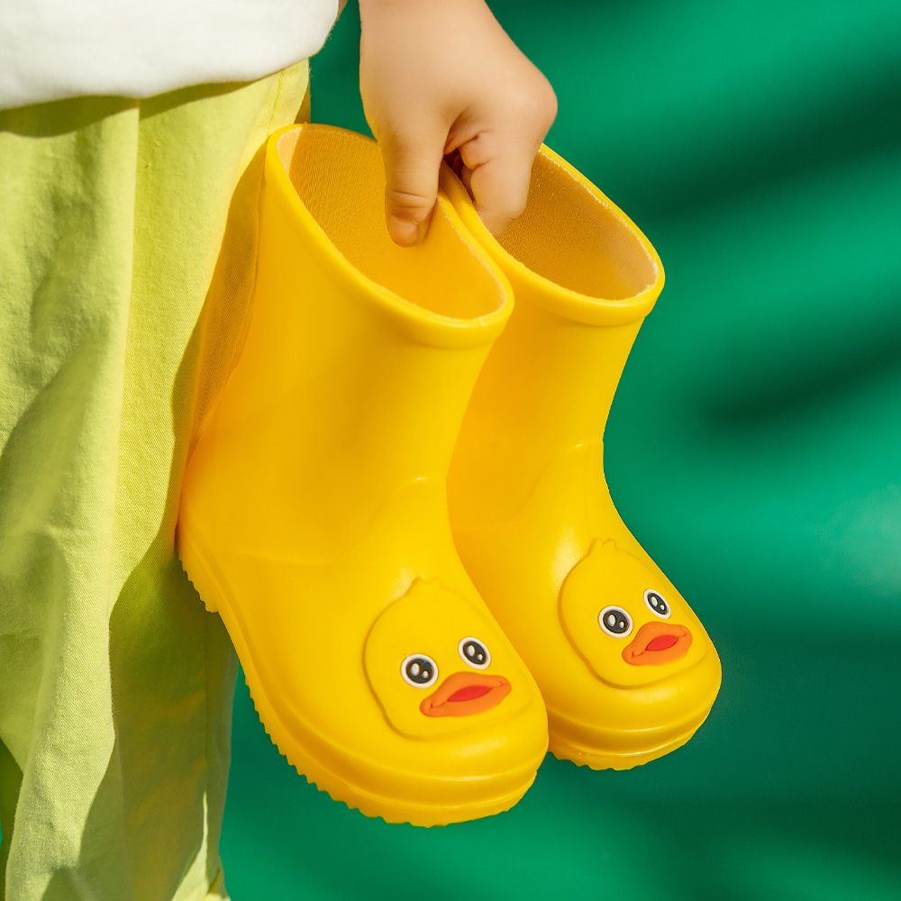 Cute Yellow Duck Kids Rain Boots with Removable Warm Cotton Liner - Waterproof view 2