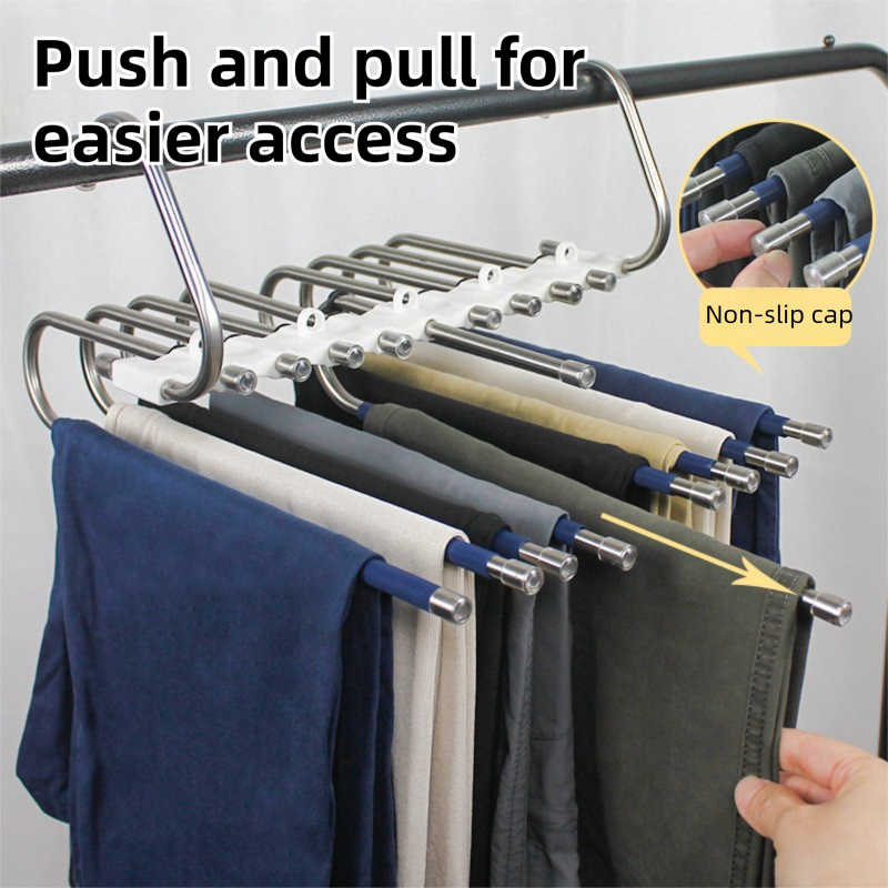 9-Layers Black Stainless Steel Pants Rack with Horizontal view 2
