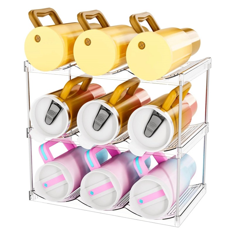 3-Tier Stackable Transparent Cup & Wine Organizer - Detachable Tumbler &