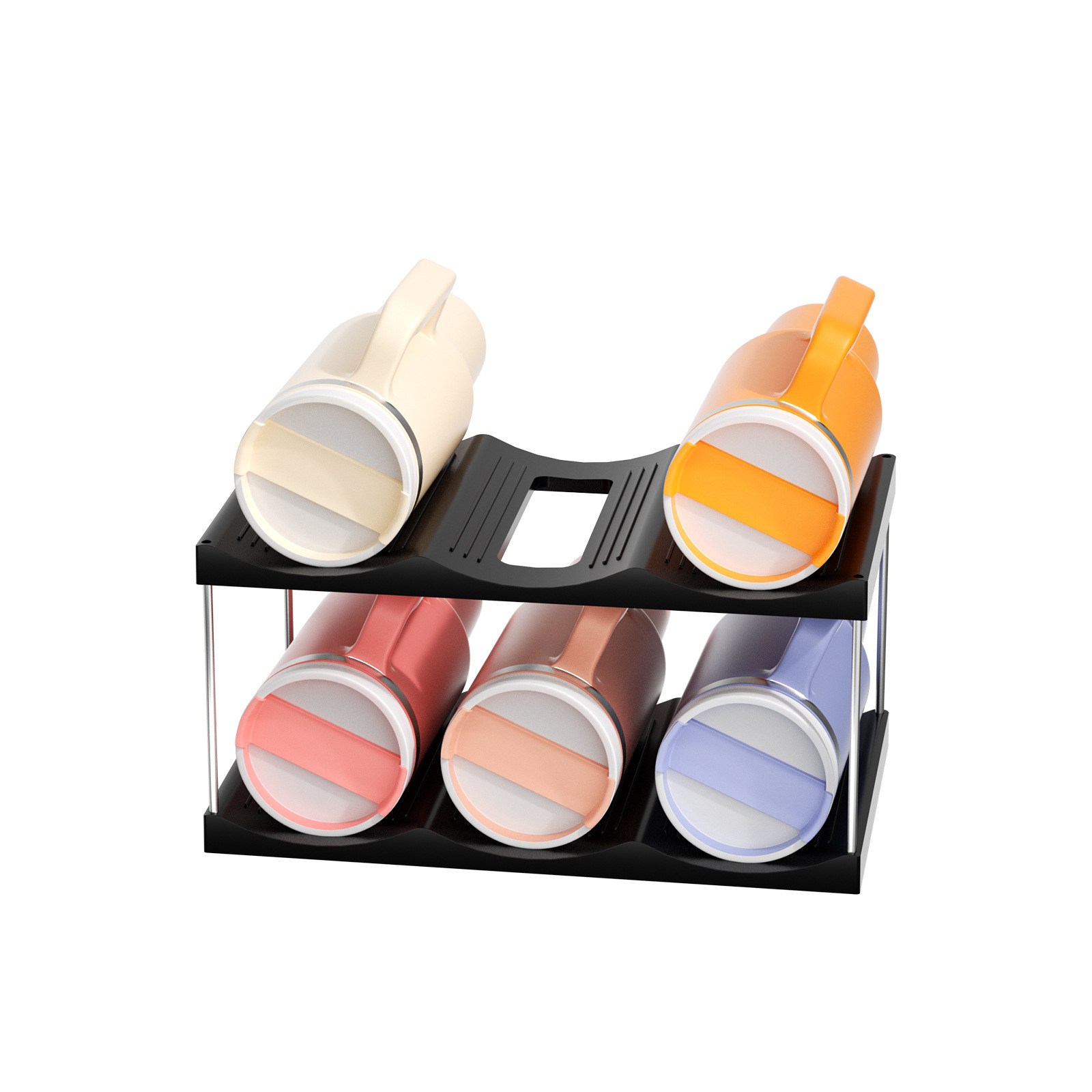 2-Tier Stackable Black Cup & Wine Organizer - Detachable Tumbler & Bottle