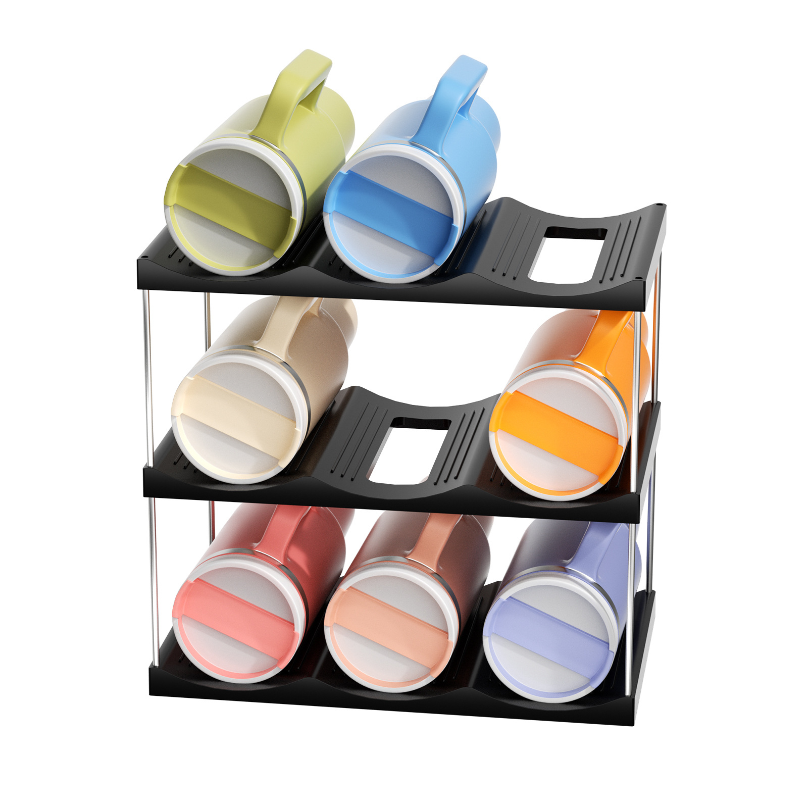 3-Tier Stackable Black Cup & Wine Organizer - Detachable Tumbler & Bottle