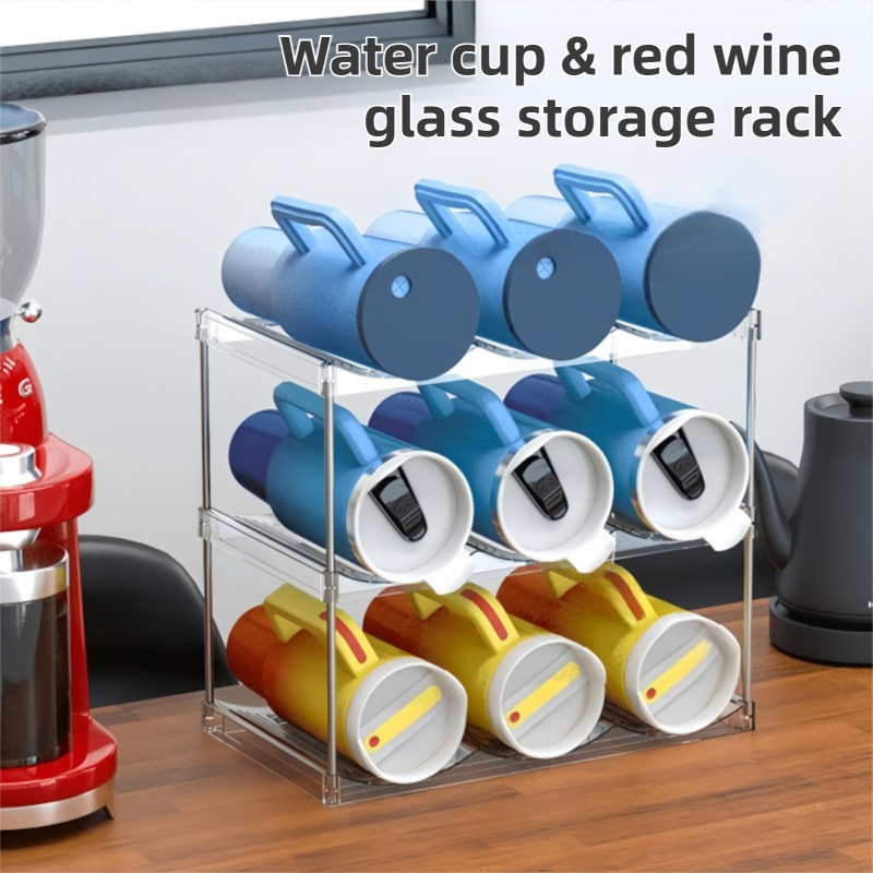 3-Tier Stackable Black Cup & Wine Organizer - Detachable Tumbler & Bottle view 2