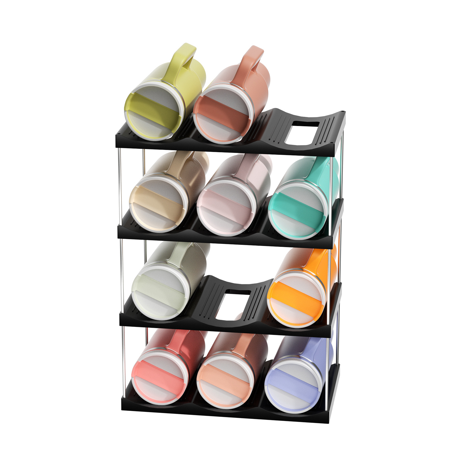 4-Tier Stackable Black Cup & Wine Organizer - Detachable Tumbler & Bottle
