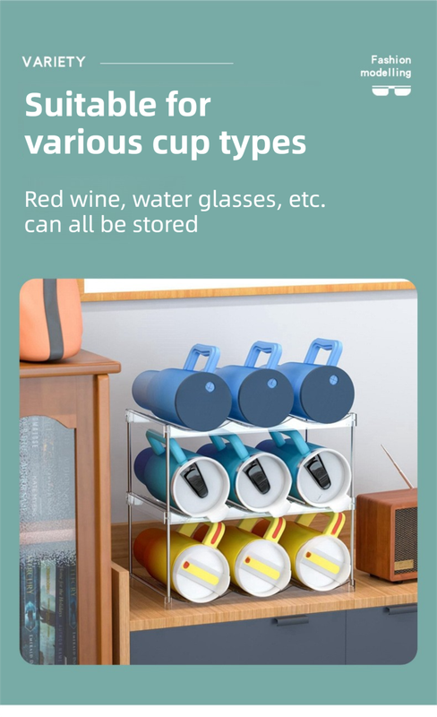 4-Tier Stackable Black Cup & Wine Organizer - Detachable Tumbler & Bottle view 4