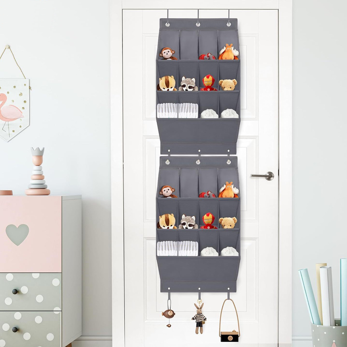 12-Pockets Grey Collapsible Over-the-Door Hanging Storage Bag - Space-Saving view 5
