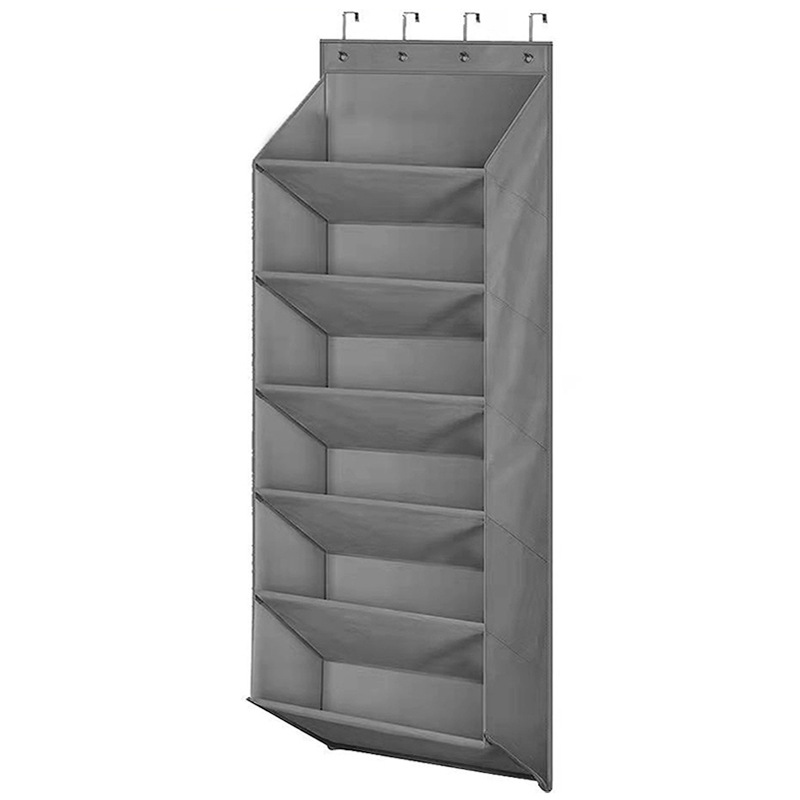 6-Tier Grey Collapsible Over-the-Door Hanging Storage Bag - Space-Saving Shoes