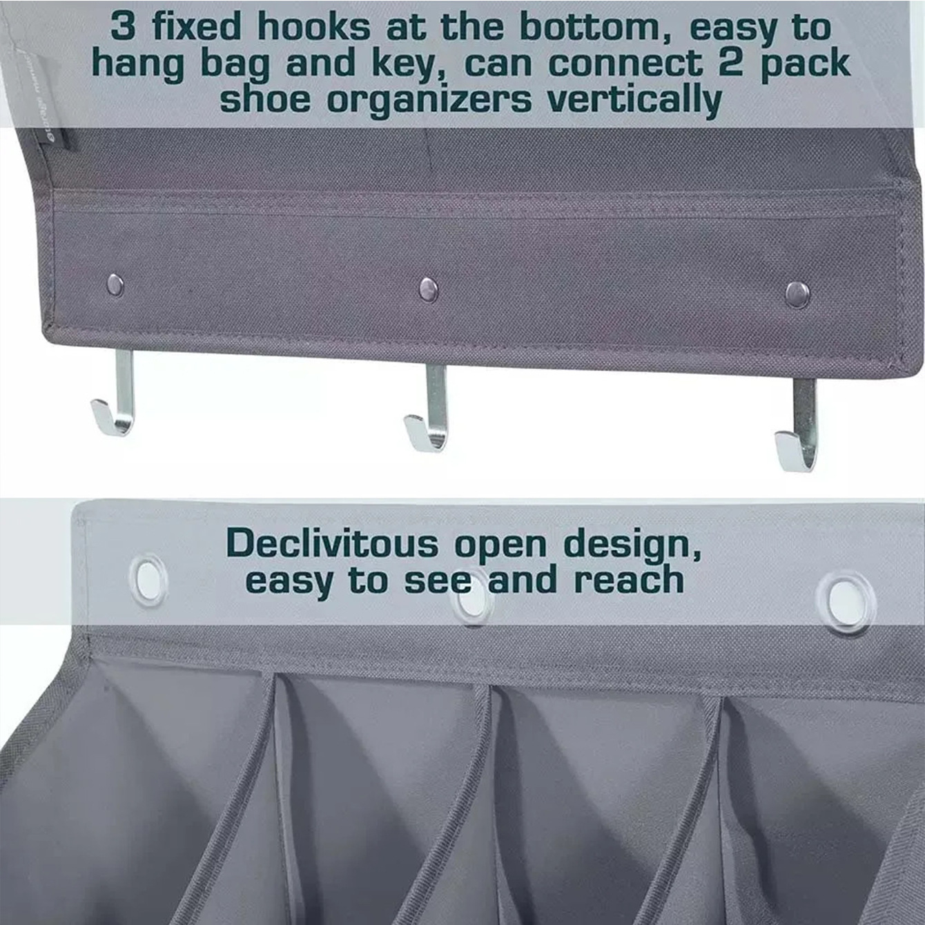 6-Tier Grey Collapsible Over-the-Door Hanging Storage Bag - Space-Saving Shoes view 4