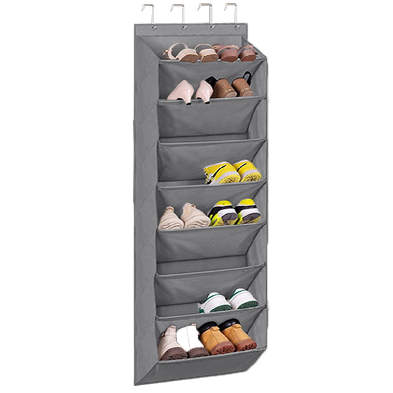 8-Tier Grey Collapsible Over-the-Door Hanging Storage Bag - Space-Saving Shoes