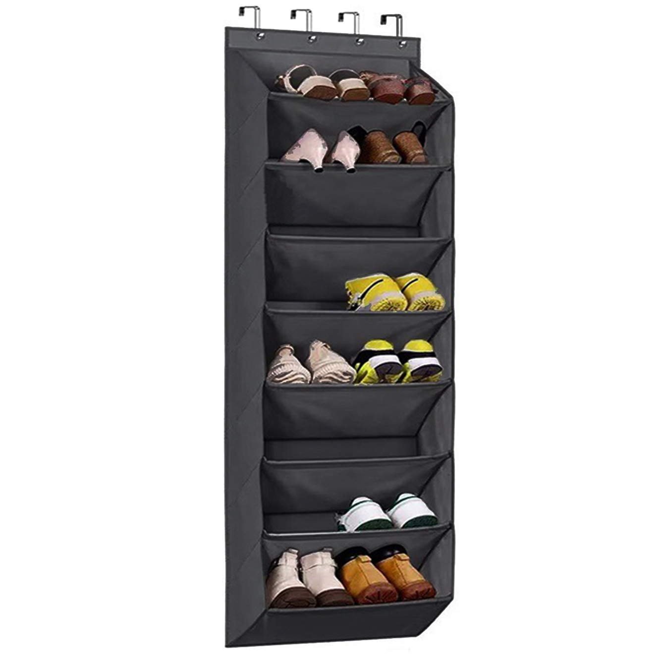 8-Tier Black Collapsible Over-the-Door Hanging Storage Bag - Space-Saving