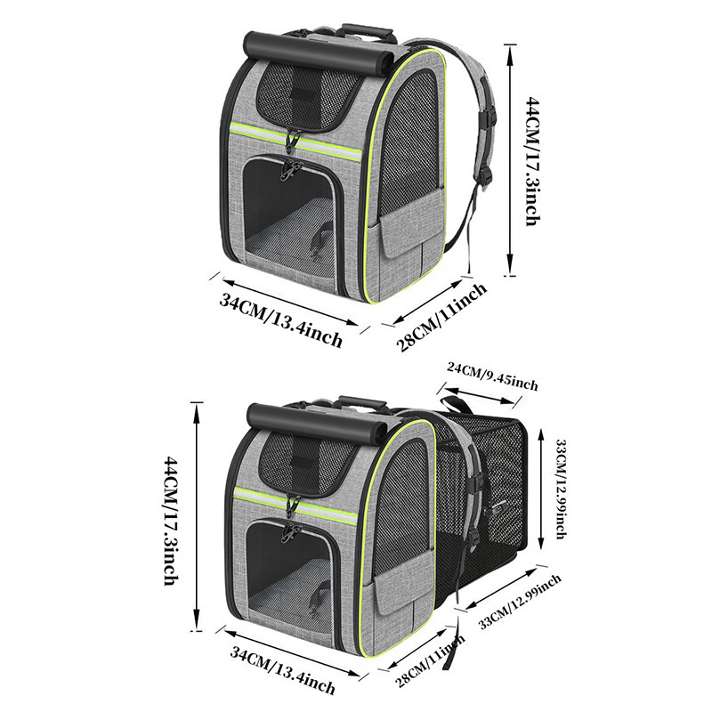 Grey and Green Large Expandable Cat Travel Backpack - Breathable & Collapsible view 4