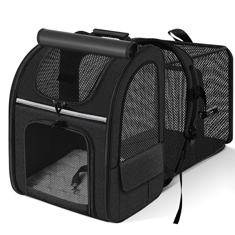 Black Large Expandable Cat Travel Backpack - Breathable & Collapsible Pet