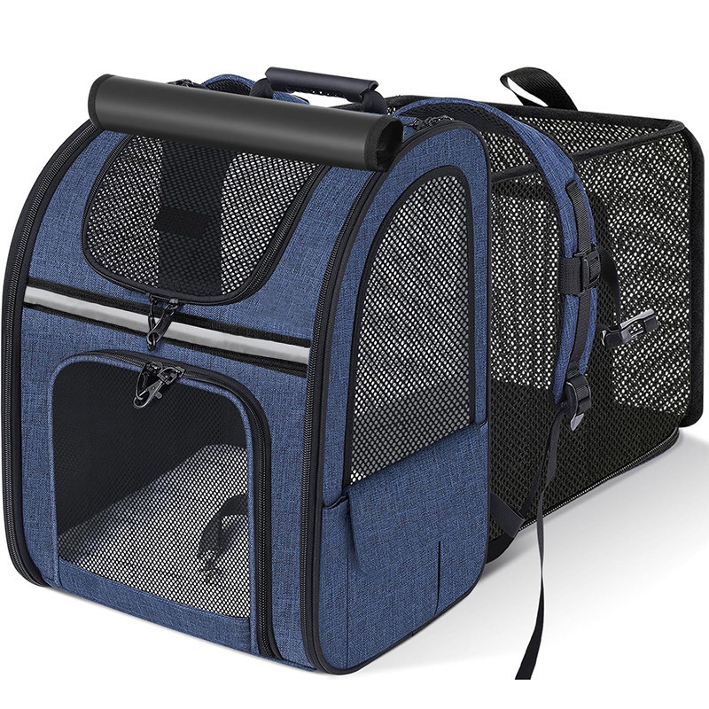 Blue Large Expandable Cat Travel Backpack - Breathable & Collapsible Pet