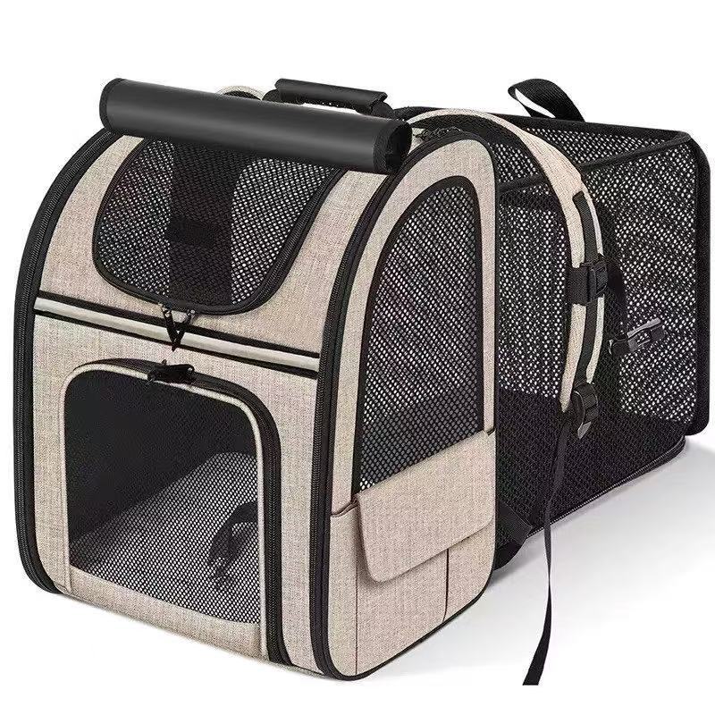 Khaki Large Expandable Cat Travel Backpack - Breathable & Collapsible Pet