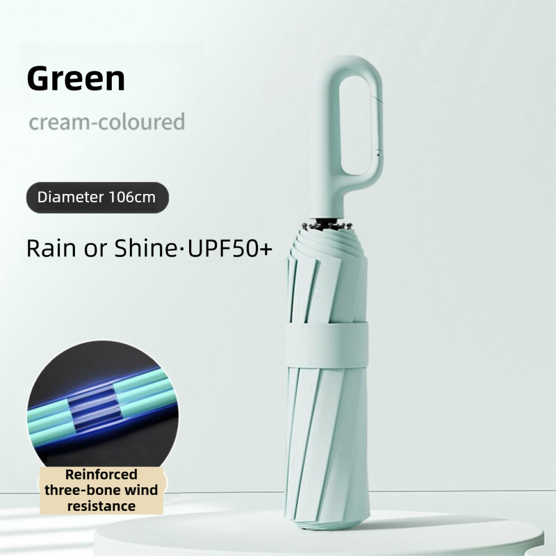 Green Heavy Duty Fully Automatic Carabiner Umbrella with Integrated Hook