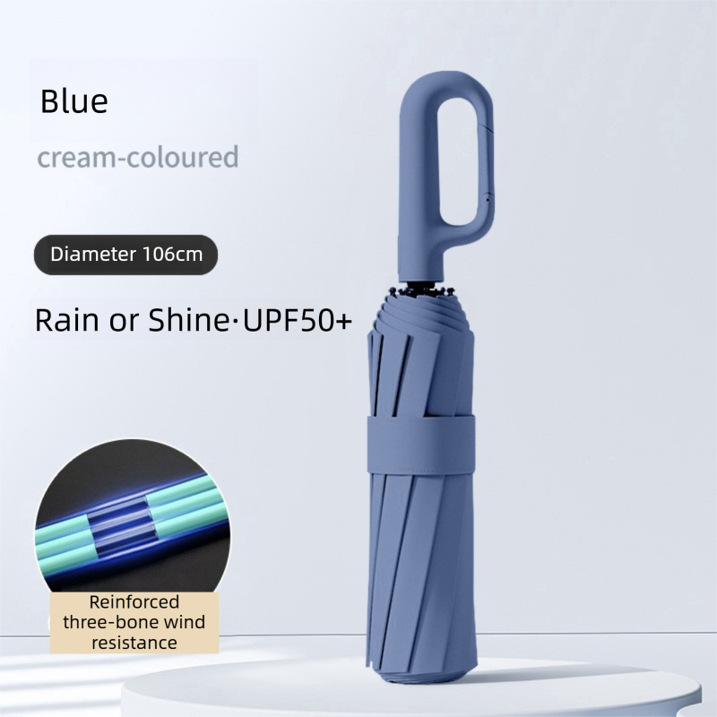 Blue Heavy Duty Fully Automatic Carabiner Umbrella with Integrated Hook Handle