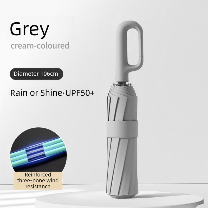 Grey Heavy Duty Fully Automatic Carabiner Umbrella with Integrated Hook Handle