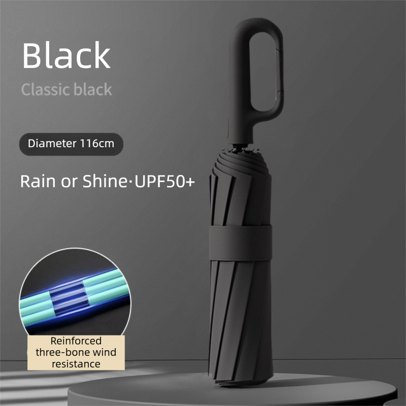 Black Heavy Duty Fully Automatic Carabiner Umbrella with Integrated Hook