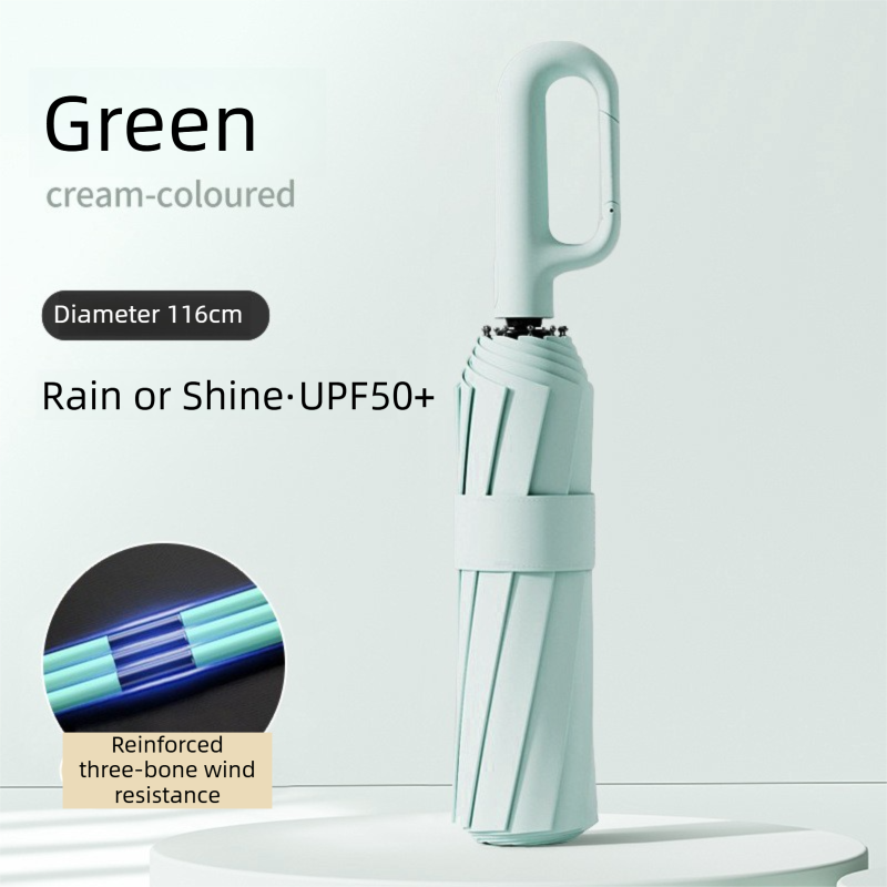 Green Heavy Duty Fully Automatic Carabiner Umbrella with Integrated Hook