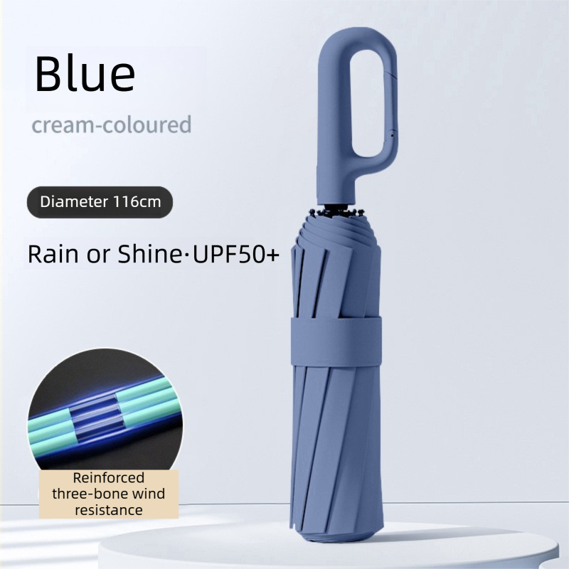 Blue Heavy Duty Fully Automatic Carabiner Umbrella with Integrated Hook Handle