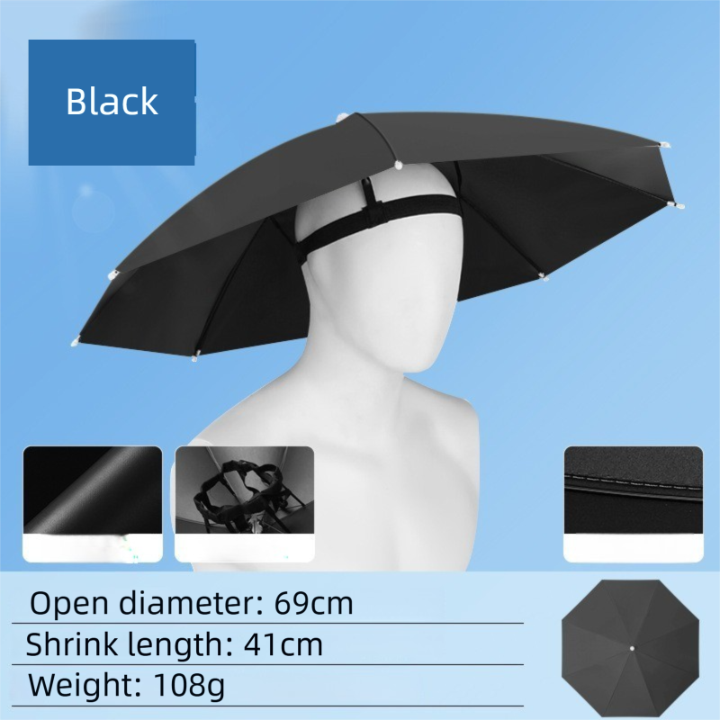 Black Foldable Sun & Rain Umbrella Hat (Diameter 69CM) - 99% UV Potective and