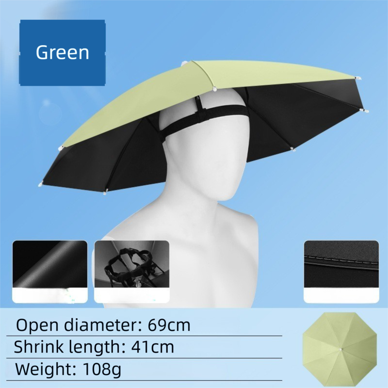 Green Foldable Sun & Rain Umbrella Hat (Diameter 69CM) - 99% UV Potective and