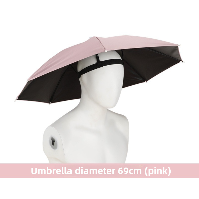 Pink Foldable Sun & Rain Umbrella Hat (Diameter 69CM) - 99% UV Potective and
