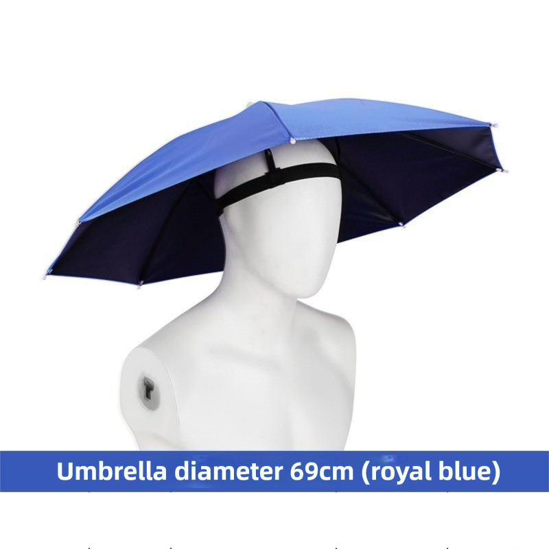 Royal Blue Foldable Sun & Rain Umbrella Hat (Diameter 69CM) - 99% UV Potective