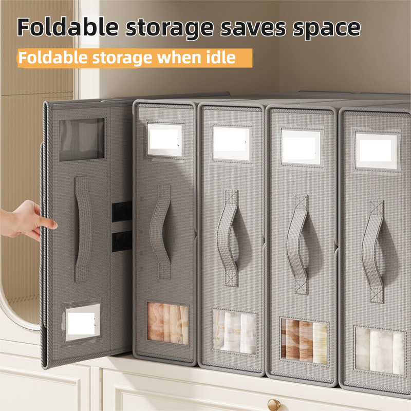 2-Pack Black Foldable Bedding Storage Box with Zipper & Handle - Wardrobe view 2