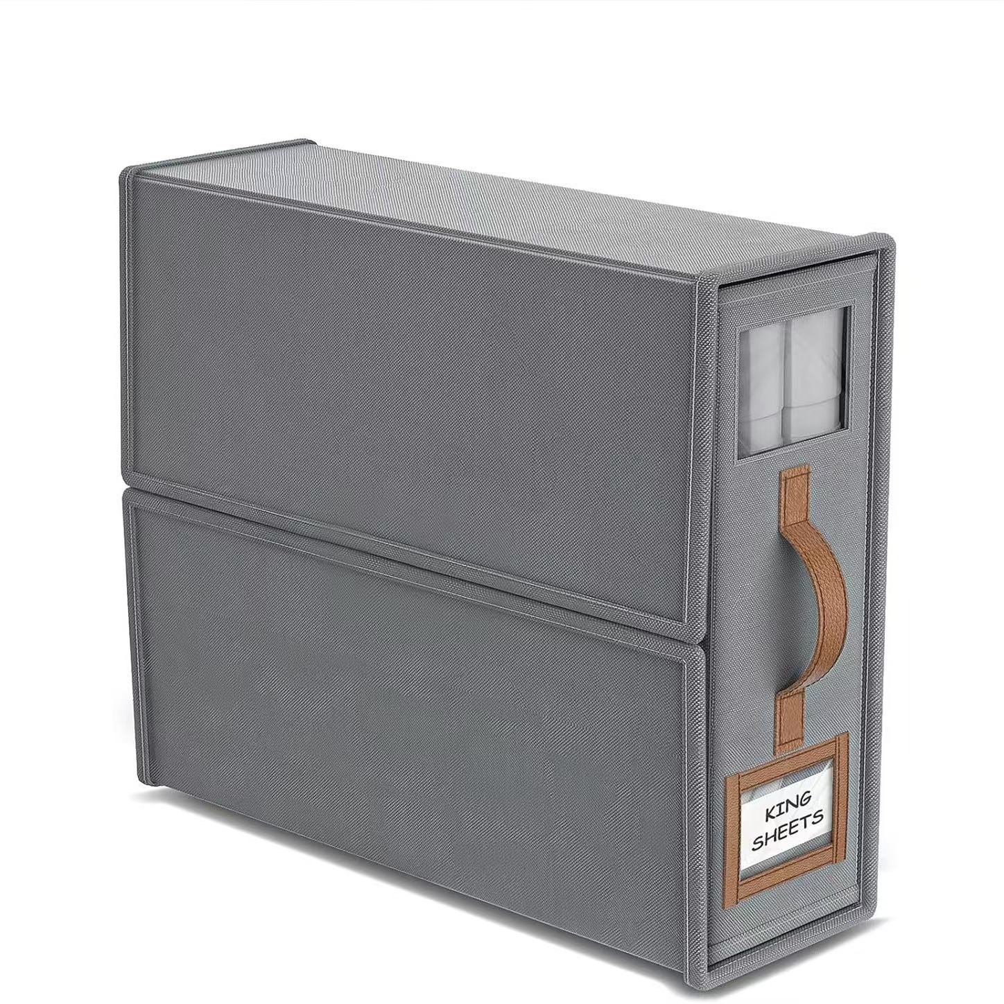 2-Pack Grey Foldable Bedding Storage Box with Zipper & PU Leather Handle