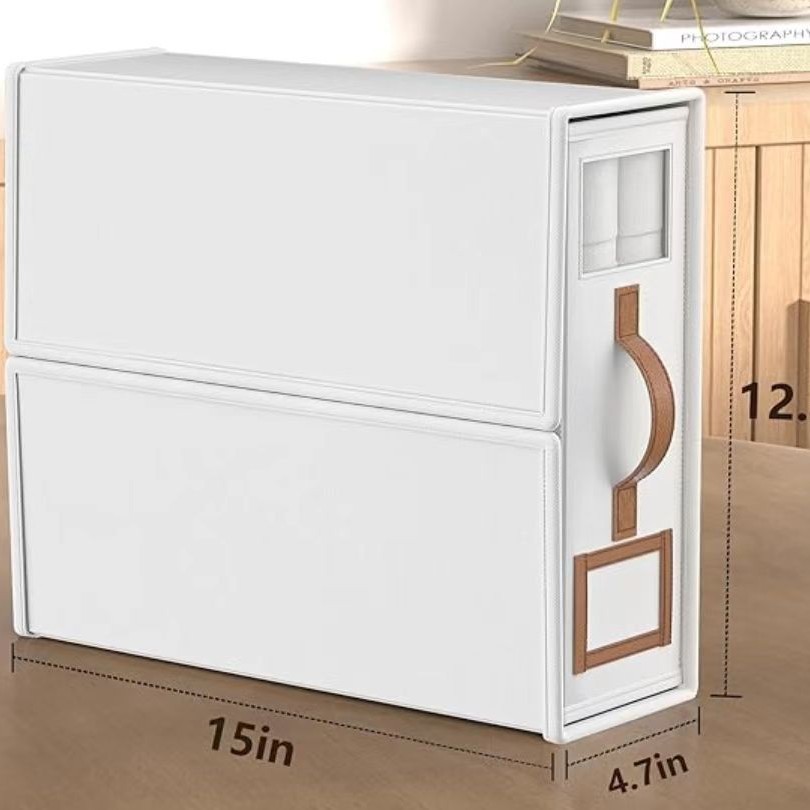 2-Pack White Foldable Bedding Storage Box with Zipper & PU Leather Handle