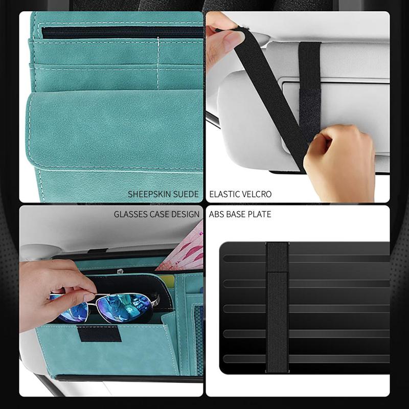 Blue Faux Suede Car Sun Visor Organizer with Spring Strap - Multi-Functional view 5