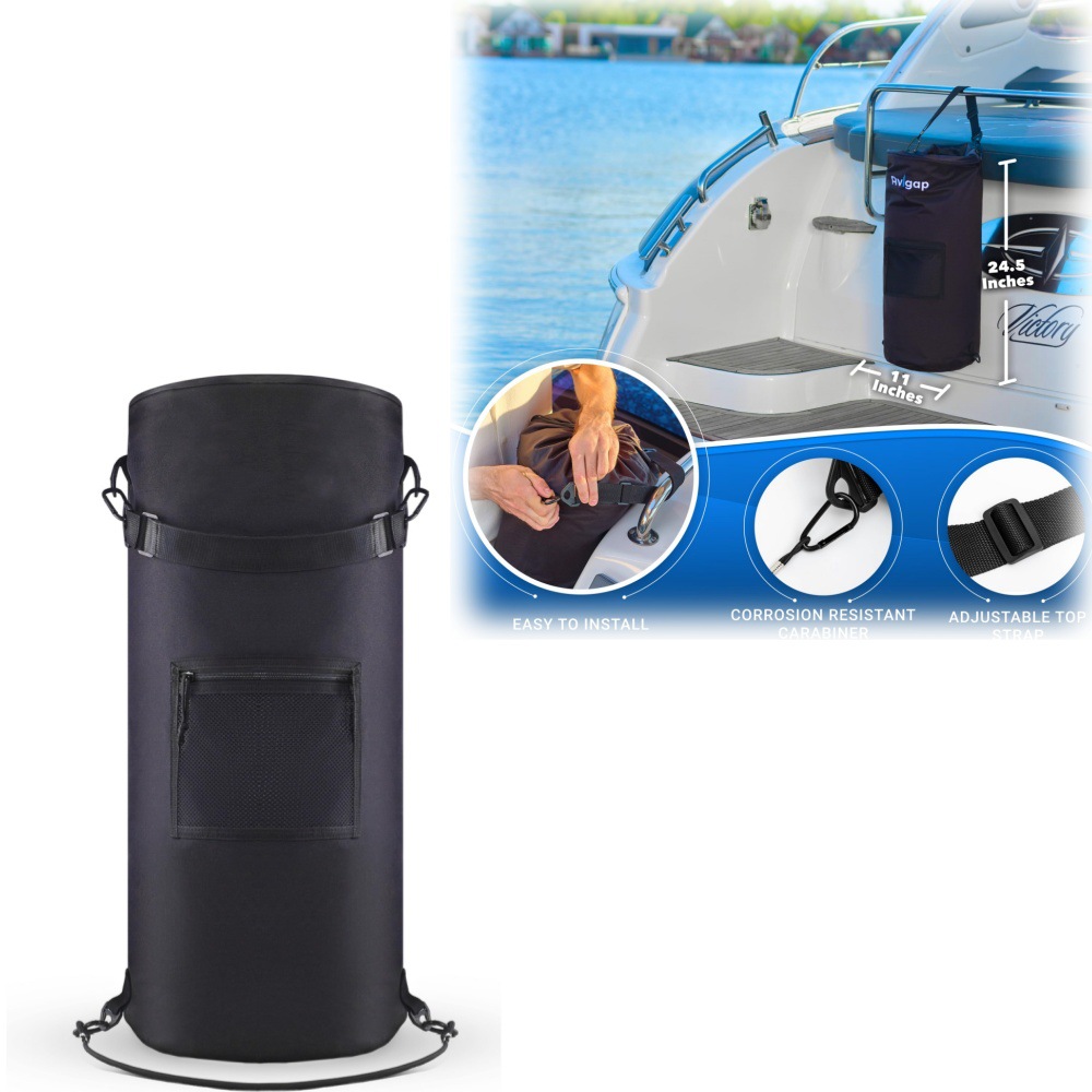 10-Gallon Black Foldable Boat Waste Organizer with 1 Roll of Trash Bag