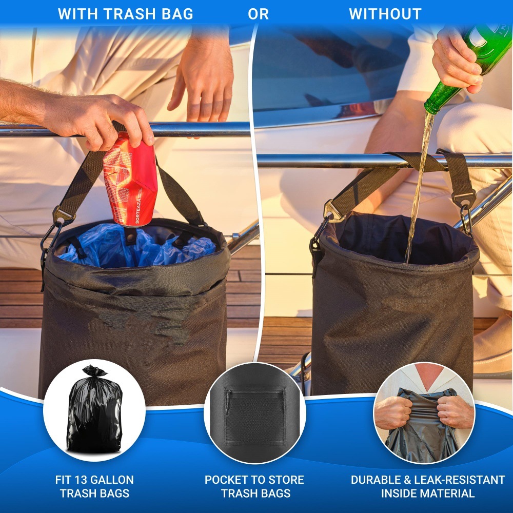 10-Gallon Black Foldable Boat Waste Organizer with 1 Roll of Trash Bag view 2