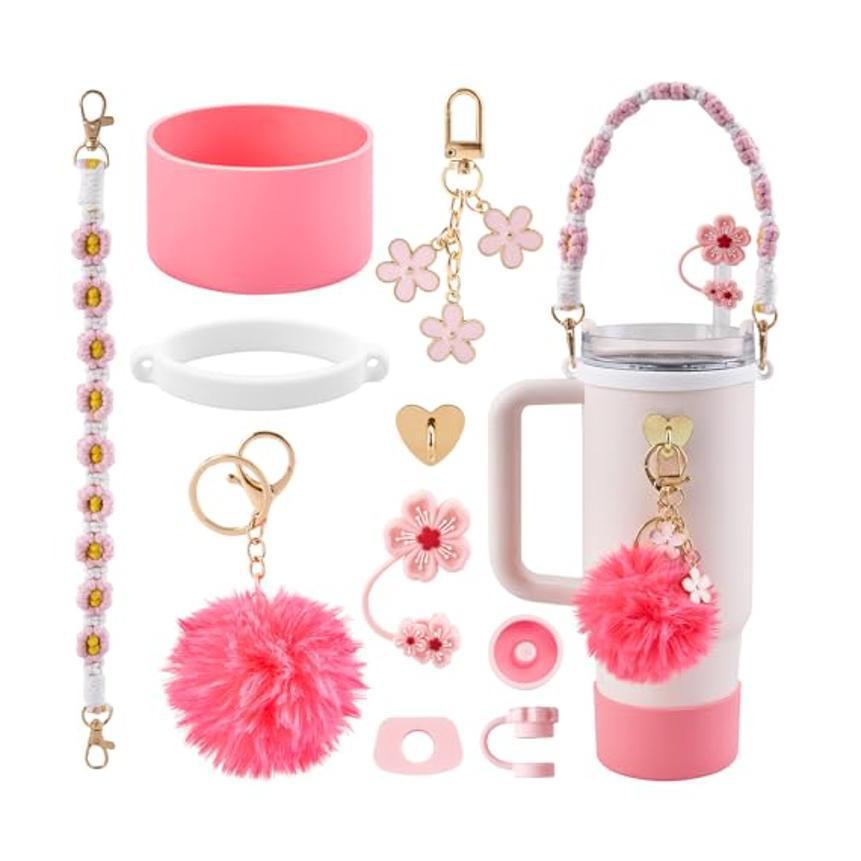10-Piece Rose-Red Accessory Bundle for Stanley Quencher 30/40oz - Includs