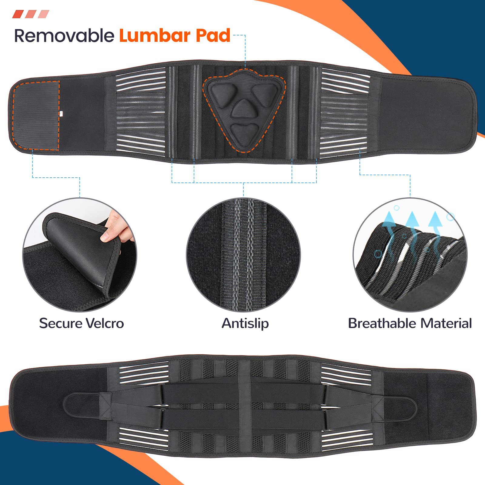 M Size Black Double-Compression Sports Waist Trimmer with 4 Steel Plates and 2 view 3