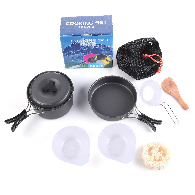 8-Piece Black Lightweight Outdoor Camping Cookware Set - 1/2 Person Portable