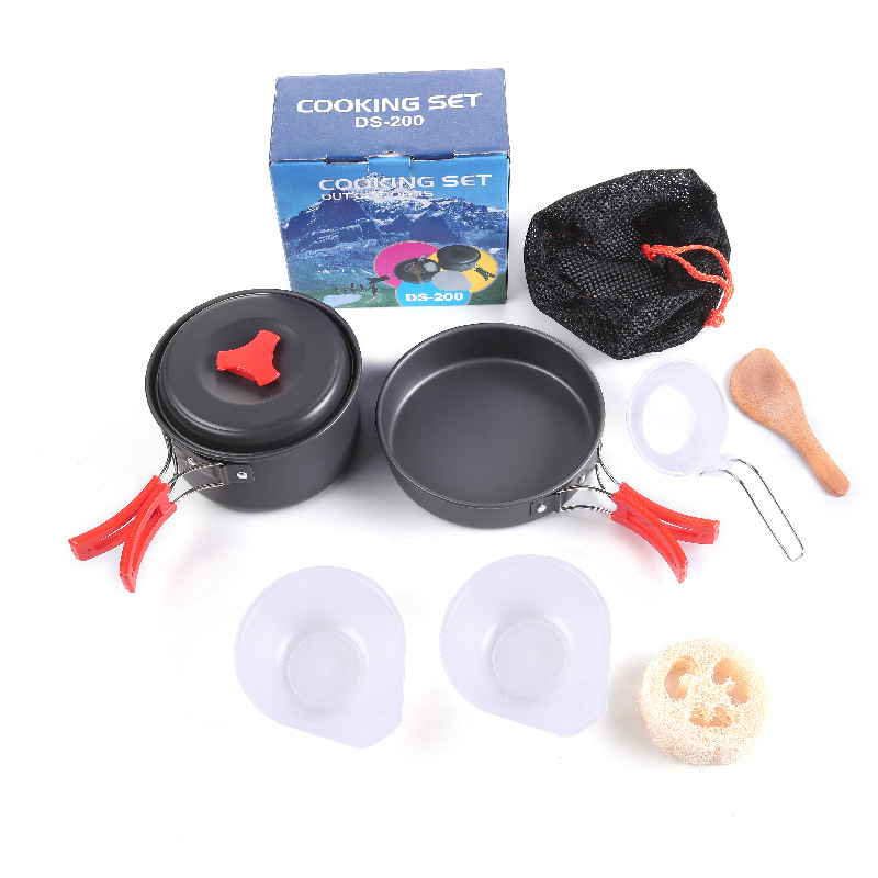 8-Piece Orange Lightweight Outdoor Camping Cookware Set - 1/2 Person Portable