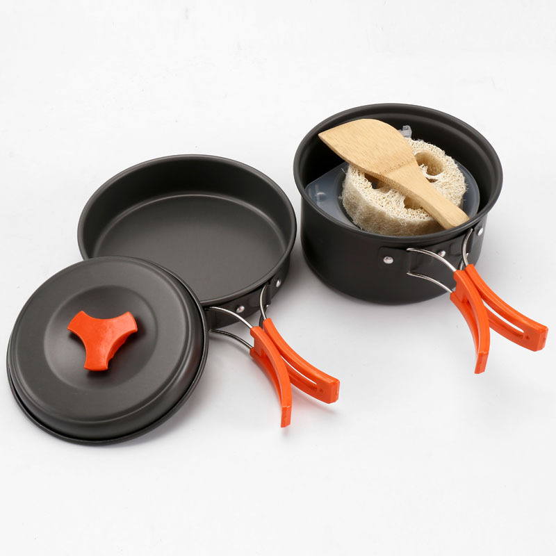 8-Piece Orange Lightweight Outdoor Camping Cookware Set - 1/2 Person Portable view 3