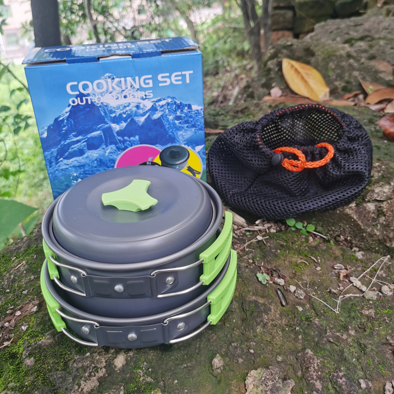 8-Piece Green Lightweight Outdoor Camping Cookware Set - 1/2 Person Portable view 2