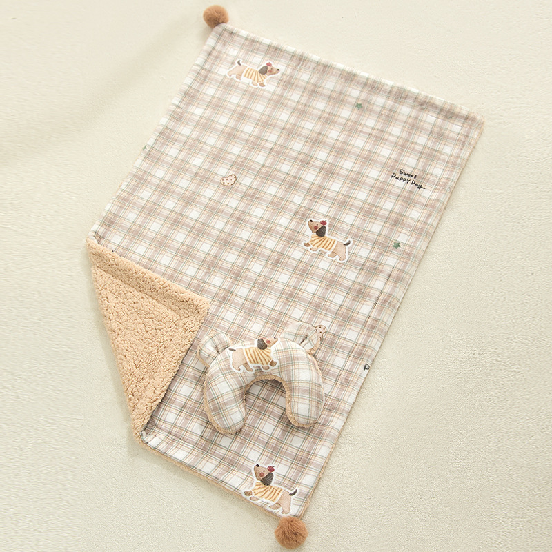 Plaid Puppy Premium Soft Fleece Dog Bed Quilt & Pillow Set (XL Size 100 x 70