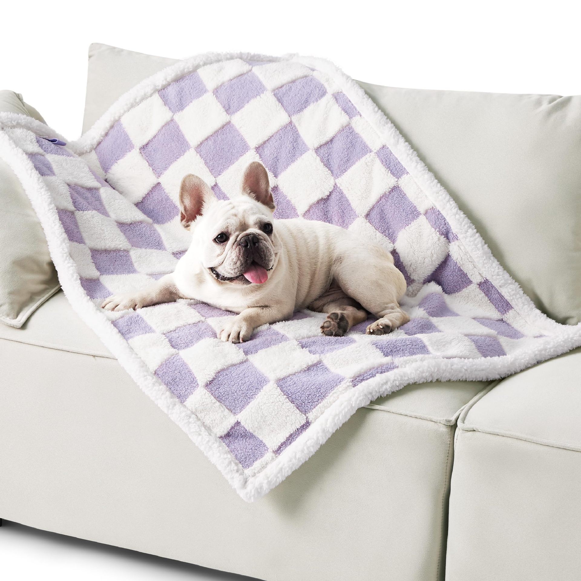 100 x 130 CM Waterproof Soft Sherpa Fleece Pet Blanket (Purple Gingham)