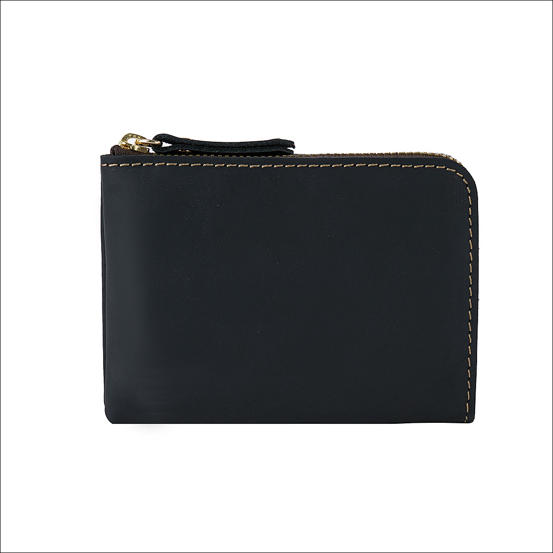 Black Handmade Crazy Horse Leather Wallet Minimalist L-Zip Card Holder Top